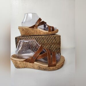 Crocs A-Leigh Cork Brown Leather Strap Wedge Beach Coastal Vacation Boho Sandal